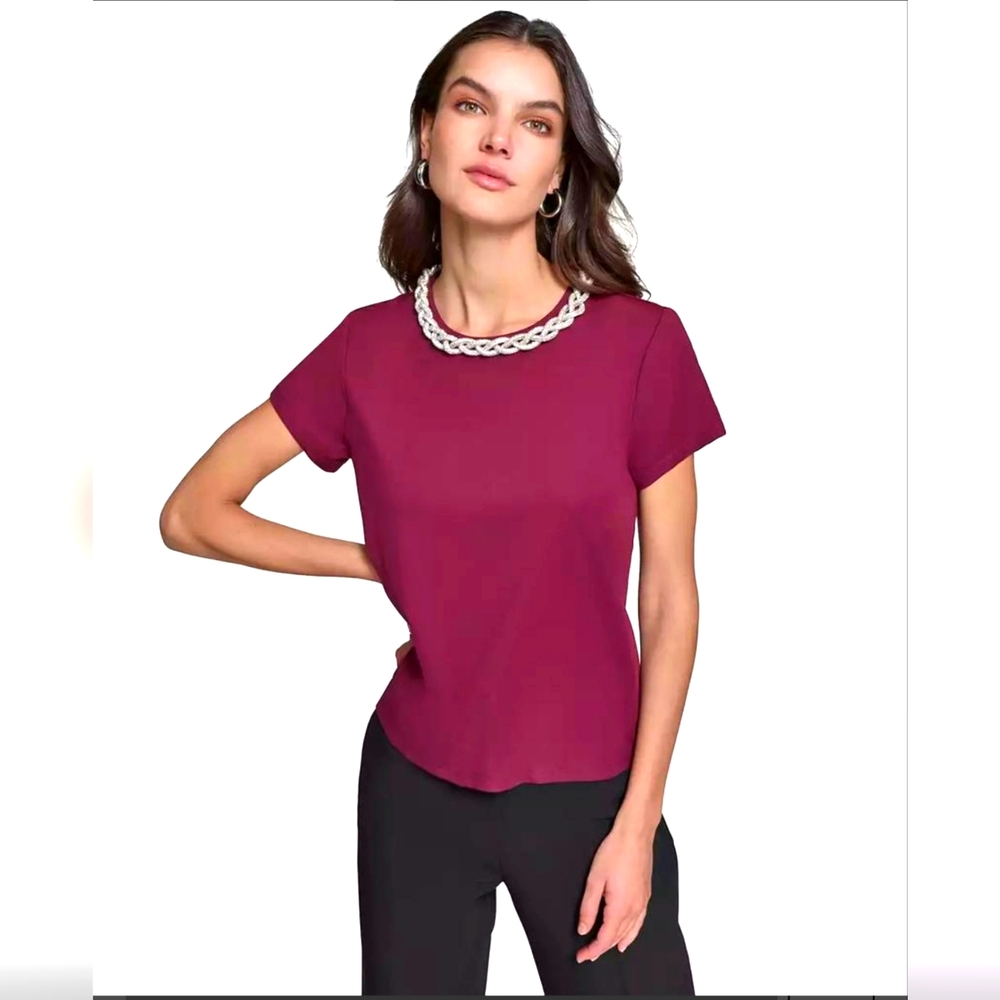 NWT Karl Lagerfeld Paris Women's Embellished Scoop Neck Top size Large